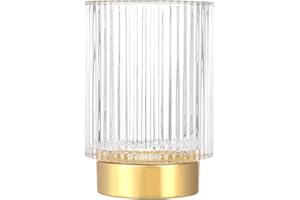 DASITON Makeup Brush Holder Organiser, Crystal Cosmetic Make Up Brush Holder, Glass Makeup Brushes Storage Organiser, Vintage Make Up Cup Pen Pencil Holder Striped Vase (Clear L)