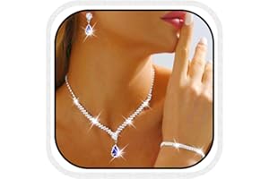 Reaky Bridal Jewelry Sets Silver Rhinestone Necklaces 3 Pcs Crystal Necklace Jewelry Set Bride Wedding Accessories for Women