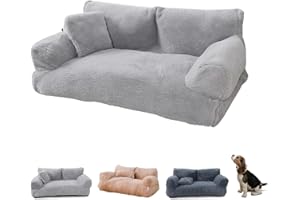 BEAUTYLAST Revuera Pet Sofa, Calming Dog Bed Fluffy Plush Pet Sofa, Washable Puppy Sleeping Bed Cat Couch Pet Sofa Bed for Large Small Dogs & Cats (55 * 45 * 25cm,Light Grey)
