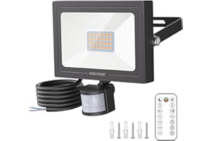MEIKEE 25W Faretto Led da Esterno con Sensore di Movimento, 2 Modalità, 2100LM Faro da 28 Leds con Telecomando, 2700K Bianca Calda, IP66, Fari Led Esterno per Garage Cortile Giardino