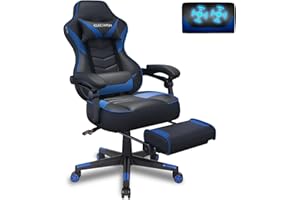 Fullwatt Racing Gaming Chair for adults with Footrest and Massage Lumbar Pillow, Swivel Height Adjustable Reclining PU Leather Video Game Chair, E-Sports Gaming Chair Big and Tall(blue)