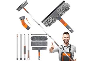 Bingobang 1.62M Window Squeegee Cleaner Kit with Telescopic Pole, 2-in-1 Long Extendable Window Cleaning Equipment with Interchangeable Cleaning Cloth, Shower Washing Tool for Indoor Outdoor Car Glass