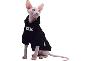 DUOMASUMI Abbigliamento per gatti senza pelo, caldo e spesso, alla moda, con cappuccio, per autunno e inverno, per gatti Sphynx, Devon Rex, gatti della Cornovaglia e gatti di piccola taglia (nero, M)