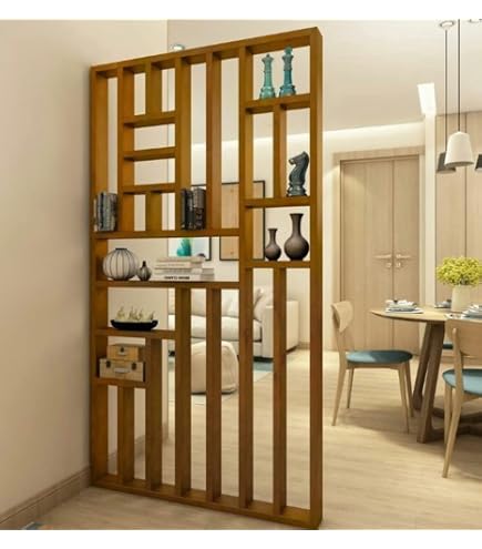 Decorative Room Divider Panel, Brown Wood Frame with White