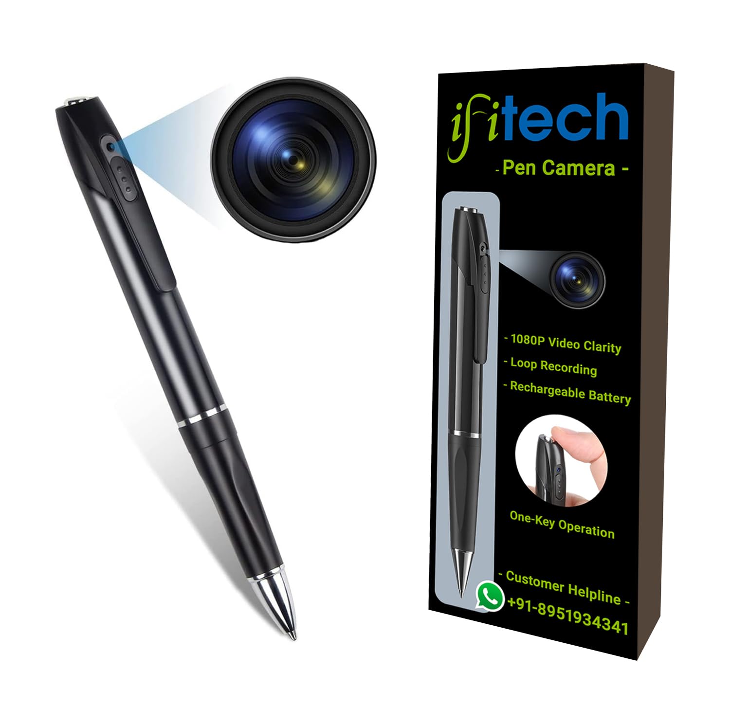 IFITech Spy 1080P Full Hd Pen Camera Hidden 85 Minutes Pen Battery Life Pocket Security Indoor Outdoor Body Camera with Video Audio Recording Secret Pen Recorder with Charging Cable