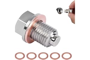 SOGHO Bouchon De Vidange D'huile Magnétique,M14 x 1,5 Bouchon Vidange d'huile Magnétique en Acier Inoxydable avec 5 Pièces Rondelle Joint Cuivre en Cuivre Remplacement