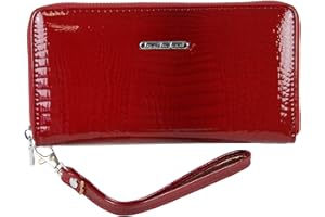 J JONES JENNIFER JONES Jennifer Jones - Cartera de Piel auténtica para Mujer, Aspecto de cocodrilo, Protección RFID, Rojo Extra-Grande