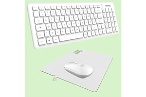 NEWWAY – Pack RF01 Clavier Souris sans Fil avec Tapis – Clavier Wireless Français (AZERTY) 97 Touches 13 Raccourcis Multimédias – Souris WiFi 2.4 GHz 4 Boutons Compacte – Récepteur USB - Blanc