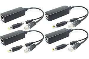 ANVISION 4-pak rozdzielacz PoE 5 V, 48 V do 5 V 2,4 A, wtyczka 3,5 mm x 1,35 mm, złącze 5,5 mm x 2,1 mm, zgodny z IEEE 802.3af, do kamer IP i innych