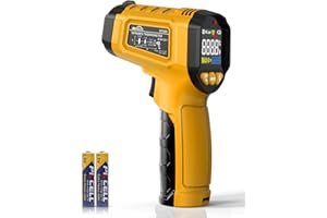 Termometro Infrarossi,SQECH Termometro Laser -50℃~600℃(-58℉~1112℉),Infrared Thermometer senza Contatto con Emissività Regolabile e Retroilluminazione a Colori,per Cucinare,Barbecue,Motore,HVAC(Giallo)