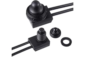 EPLZON 12V Interruptor de Botón Impermeable ON/OFF SPST Interruptor con líneas de 4,5'' para RV/motocicleta/coche KP-107 (Conjunto de 2 Piezas,negro)