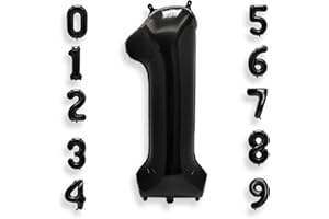AULE Luftballon Zahl 1 Schwarz: XXL 101 cm Zahlen Folienballon Geburtstag Schwarze 1 Jahre 40 Zoll Helium Ballon Kinder Junge Mädchen Zahlenballon für Babyparty Jubiläum Deko