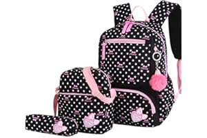 VIDOSCLA 3Pcs Crown Prints Backpack Sets Bowknot Primary Schoolbag Travel Daypack Shoulder Bag Pencil Case