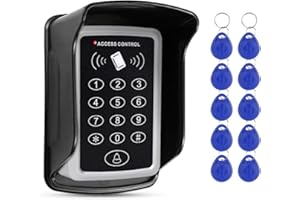FTES RFKITS FTSTech 125KHz Clavier de Contrôle d'accès Numérique avec Couvercle Étanche Adapté à l'Extérieur pour le Système de Sécurité Domestique + 10 Touches Bleues (T12)