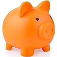 Piggy Bank, Unbreakable Plastic Money Bank, Coin Bank for Girls and Boys, Medium Size Piggy Banks, Practical Gifts for Birthday, Easter, Baby Shower (Orange)