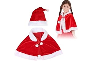 lomdung Navidad Capa, Corto Capa De Navidad, Corta Navideña Roja Capas, Navideño de Terciopelo Capas, Cálido y Confortable, Diseño Clásico, para Cosplay y Fiesta, para Mujeres y Niños （Rojo）