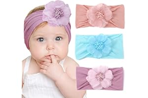Fashband Baby Nolon Fasce per capelli elastiche a fiori Accessori per capelli morbidi e carini per bambini, neonati e bambini piccoli (confezione da 3)