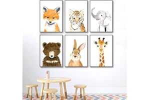 lulupila Bilder Poster Babyzimmer Kinderzimmer Deko Wohnzimmer A4 Kinderposter Kinderbilder Tiere Tiermotive Waldtiere für Kinder Junge Mädchen (6er Set - V1)