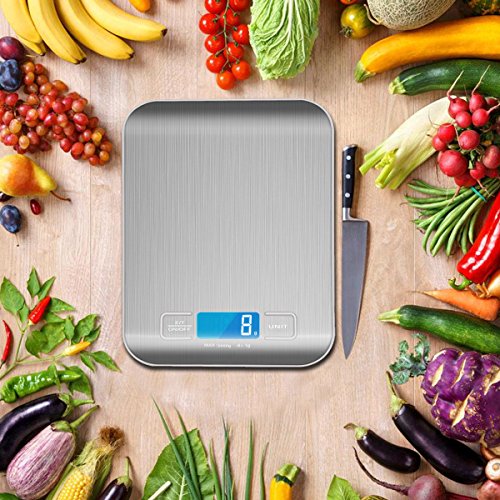 E2BUY® 5000g Digitale Küchenwaage, Lebensmittelwaage, Elektronische Kochen Lebensmittelwaage mit hoher Genauigkeit, LCD-Display, Edelstahl und schlankes Design, Inkl. Batterie (Silber) - 7