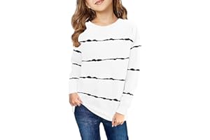 Haloumoning Sweatshirt Fille Rayures Col Rond Enfants Pull Décontracté Manches Longues Tops