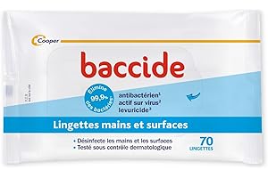 BACCIDE - Lingettes - Désinfectent les mains et les surfaces - Eliminent 99,9% des bactéries - Sachet 70 lingettes