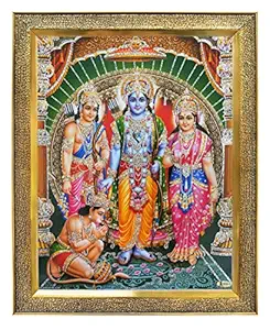 KHANNA ram darbar/ram sita with laxman Hanuman ji Photo Frame for Wall Hanging/Gift/Temple/puja Room/Home Decor Golden Frame with Acrylic Sheet (Glass)
