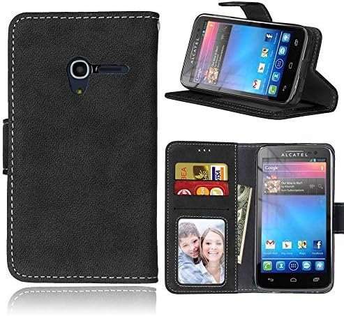 Alcatel One Touch Pixi 3 (4,0 Zoll) Case,BONROY® Alcatel One Touch Pixi 3 (4,0 Zoll) Retro Matte Leather PU Phone Holster Case, Flip Folio Book Case, Wallet Cover with Stand Function, Card Slots Money Pouch Protective Leather Wallet Case for Alcatel One Touch Pixi 3 (4,0 Zoll)