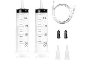 Fishing Fun 2 Pcs 200ml Großer Spritze Plastikspritze Einwegspritze mit Schlauch und Stopfen Baggerschlauch für Laborexperimente Industrielle Verwendung Hydroponik Nährstoff-Haustierpflanzenfütterung