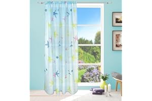 John Aird Starfish Voile Slot Top Curtain Panel (Blue), 55" Wide x 72" Drop