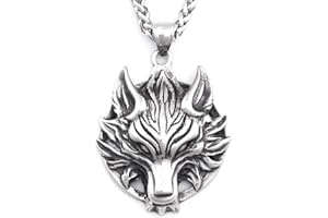 Gungneer Viking Fenrir Wolf Head Necklace Stainless Steel Wheat Chain Norse Pagan Amulet Jewelry for Men Women