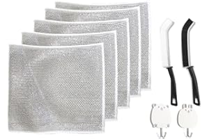 NEAMOU Strofinaccio In Filo Metallico Antigraffio, 5 Pezzi Di Stracci Per Lavastoviglie In Filo Metallico Multiuso Per Bagnati E Asciutti, Spugnetta Abrasiva Versatile In Filo Metallico Con Ganci E Spazzole