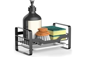 Eletiffi Organizador Cocina Cajas De Almacenaje Accesorios Bajo Fregadero Estanterias Soporte Estropajo Porta Estropajos Guarda Organizar Hogar Inoxidable con Bandeja Negro