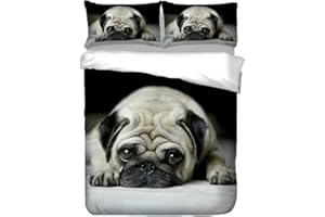 Sticker Superb Junge Mädchen Bettwäsche Tier Bettbezug, Gelbe Katze Schwimmen Schwarzer Welpe Und Mops, Polyester Bettbezug (Mops, 135 x 200 cm)