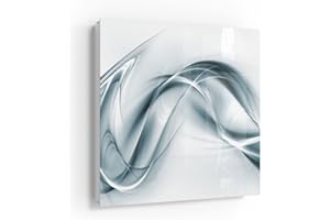 DEQORI Cassetta portachiavi bianca, 30 x 30 cm, motivo vibrazioni cromate, in vetro e metallo, con 50 ganci + 2 calamite, scatola dal design moderno magnetica e scrivibile