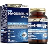 Nutraxin Magnesium Daily 250 mg | Magnezyum, D3K2 ve B6 Vitaminli | Şeker ve Gluten İ&ccedil;ermez | 60 Tablet