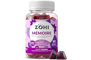 Complément Alimentaire Mémoire-Gummies Mémoire favorisant la performance intellectuelle et la mémoire -60 gommes de fruits goût Cassis Sans Sucres Vegan- Sauge d'Espagne-ZOHI- Fabriqué en France