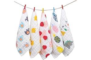 RUIYUNZHUZHU 5 Pack Baby Muslin Pack Muslin Cloths for Baby Muslin Squares Baby Reusable Soft Natural Organic Cotton for Boy Girl