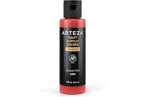 ARTEZA Colori Acrilici, Bottiglia da 118 ml, (A203 Rosso Scarlatto), Pittura Acrilica per Dipingere, Base d'Acqua, Finitura Opaca per Arte e Fai-da-Te su Vetro, Legno, Ceramica, Tessuti, Carta, Tela