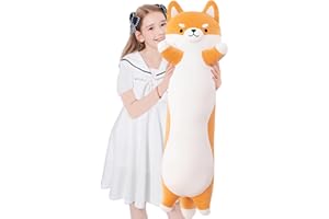 Aiuidun Shiba Inu, Cuscino lungo per il corpo in peluche gigante a forma di cane Corgi, cuscino da abbracciare, morbido cuscino lungo per dormire, regalo per ragazze e ragazzi (giallo, 130 cm)