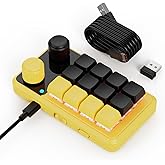 Mini Macro Programmable Keypad, One Handed Custom Programmable Gaming Keyboards Multifunction 12 Keys 2 Knobs Compatible for