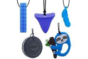 GNAWRISHING Chew Necklaces for Sensory Kids 5 Pcs Sensory Chewy Toys for Autism Girls and Boys, ADHD Toddler, Adult