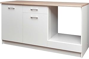 Stella Trading WOW módulo de cocina sin electrodomésticos, acabado en roble Sonoma, blanco, amplia cocina empotrada con mucho espacio de almacenamiento, 160 x 85 x 60 cm (ancho/alto/profundo)