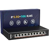10 Port Unmanaged 10G Ethernet Switch, 8 x 2.5G Base-T, 2 x 10Gb RJ45, 100/1000/2500Mbps Supported, Fanless Metal Housing, Yu