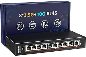 Switch Ethernet 10G a 10 Porte Non Gestito, 8 x 2.5G Base-T Porte, 2 x 10Gb RJ45 Porte, compatibile con 100/1000/2500Mbps, Struttura in Metallo Senza Ventola, YuanLey Switch di Rete 2.5G/10G per NAS