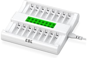 EBL LCD Chargeur de Piles Rapide- Chargeur de Piles 16 Slots Ultra Rapide RM-78 pour AA AAA Piles Rechargeables Ni-MH, avec Technologie de Détection de Piles, avec Grande Écran LCD à Haute Définition