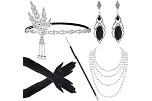 Kaimirui 1920s Set de accesorios Flapper Headband Collar Pendientes Guantes,Juego de accesorios 1920s Gatsby para mujeres Women conjunto de lujo Charleston Fiesta de carnaval Halloween vestida