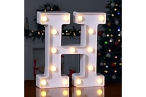 Foaky LED Letter Lights Sign 26 Alphabet Light Up Letters Sign for Night Light Wedding Birthday Party Battery Powered Christmas Lamp Home Bar Decoration (H)