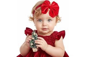 BOTTEGA DELLA PRINCIPESSA Diadema para bebé de terciopelo con lazo grande (3‑18 meses) – Cinta de pelo elástica y suave para Navidad y ocasiones especiales (Rojo)
