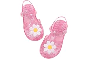 HAOLEI Jelly Shoes for Toddler Girls Summer Retro Jellies Sandals T-Strap Slingback Little Kids Glitter White Soft Closed Toe Princess Dress Flats Beach Water Shoes for 2-9 Years