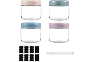 ZhouZGlass 10oz Overnight Oats Containers with Lids, Glass Jars with Airtight Lids, Wide Mouth Mason Salad Jars, Glass Food Storage Containers for Snacks Yogurt Spice Sugar (4 pack-280ml-Multicolor-A)